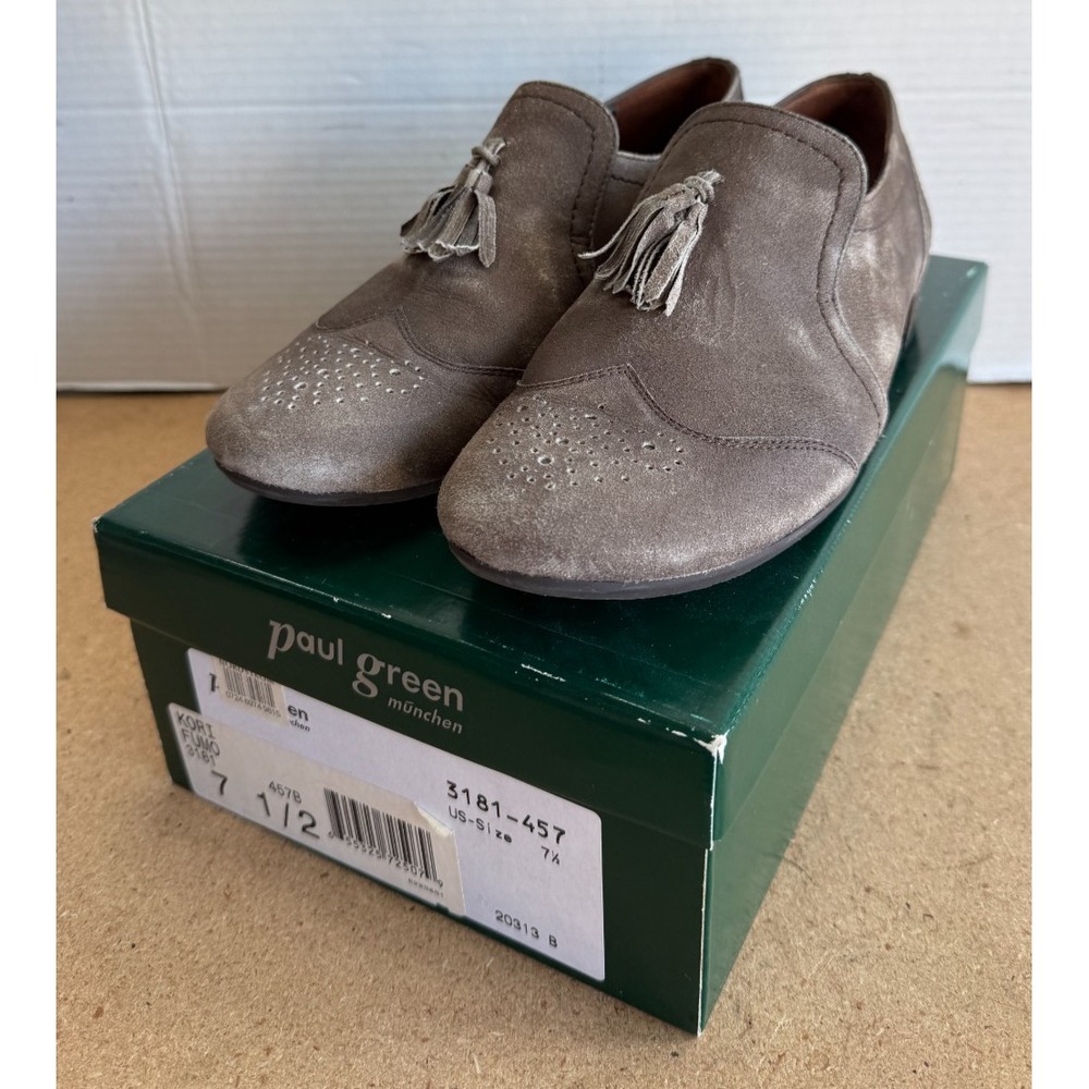 Womens Sz 7.5 PAUL GREEN Munchen Taupe‎ Suede Leather Tassel Wingtip Shoes
